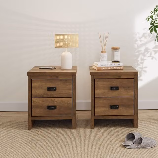 GFW Boston Pair of 2 Drawer Bedside Tables in Wild Oak Brown