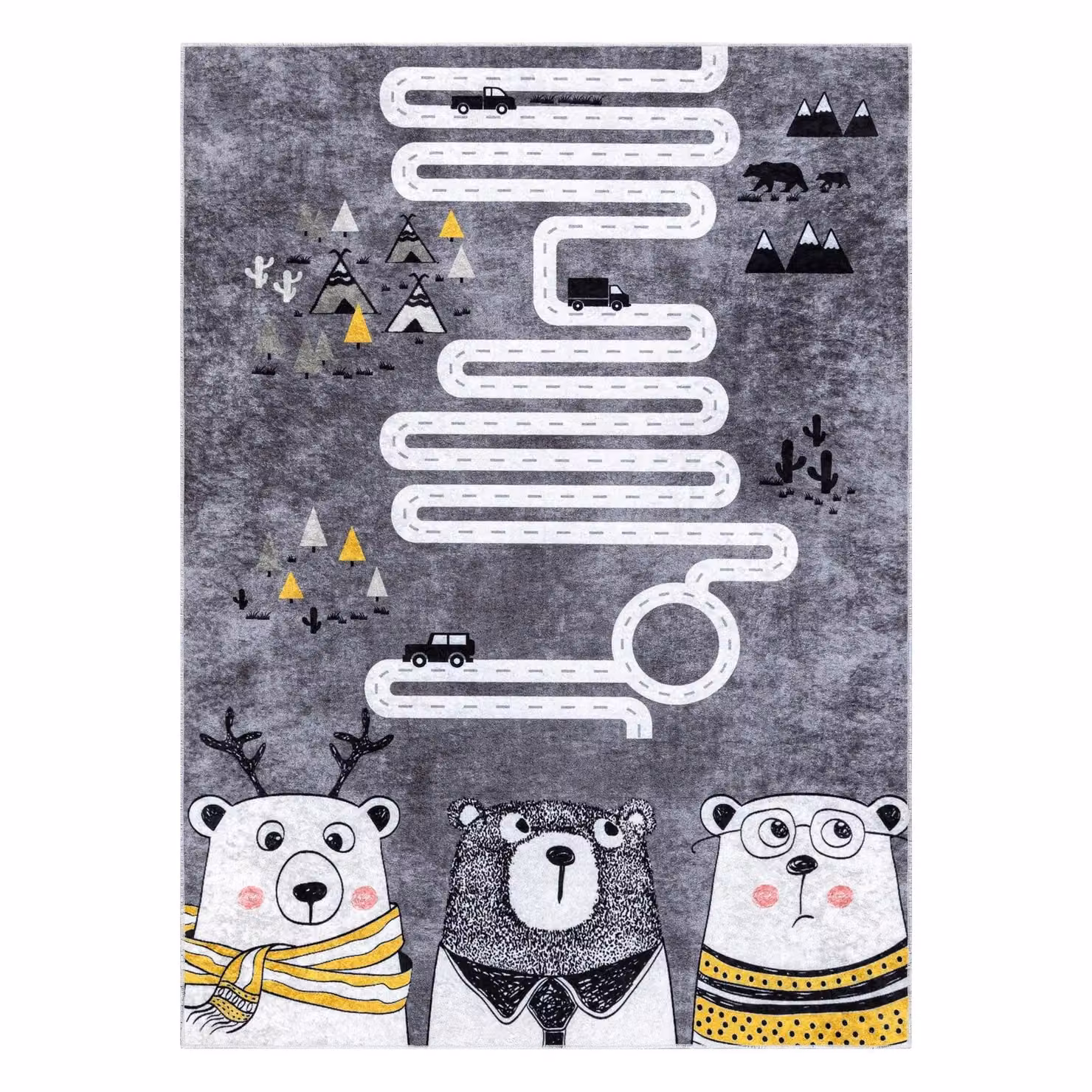 RugsX Junior Grey Kids Motif Rectangular Rug, W: 80 cm, L: 150 cm – 1