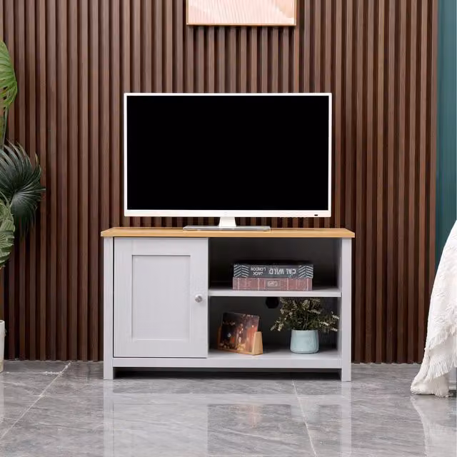 HMD Scandinavian Wooden TV Stand Unit in Grey and White