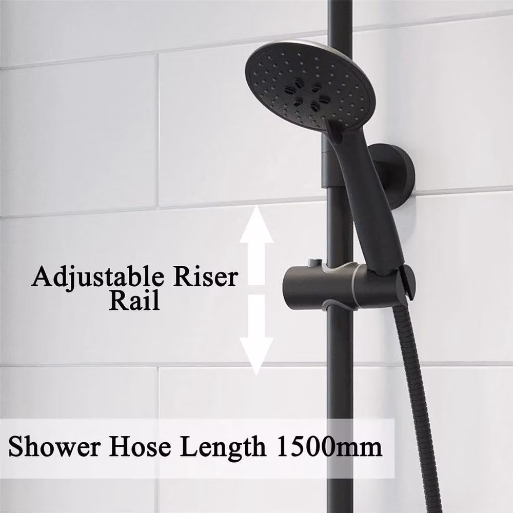 KORVIXA Matt Black Exposed Thermostatic Mixer Shower Set with Overhead Shower, Hand Shower and Rigid Column, H: 120 cm, W: 52 cm – 2