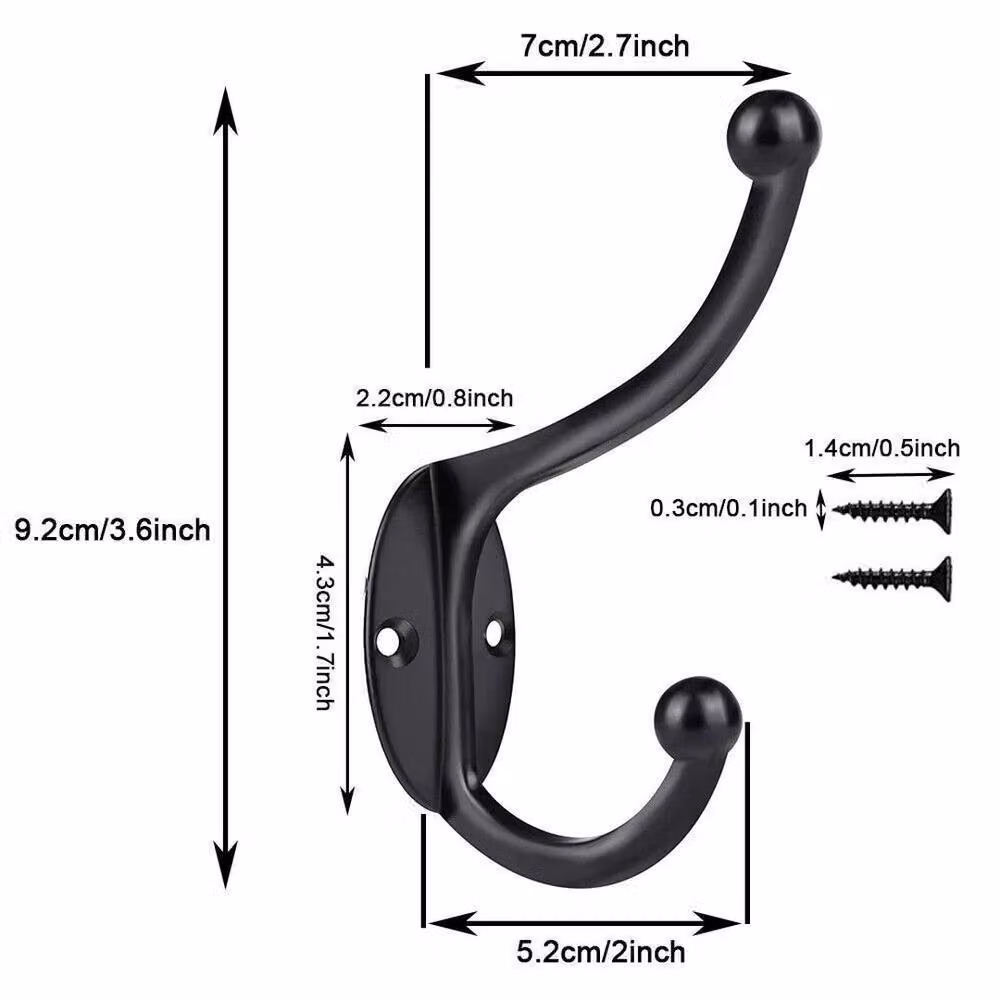 FLAVORA 50-Piece Black Zinc Wall Mounted Coat Hook Pack with 100 Screws, Length: 500 mm – 2