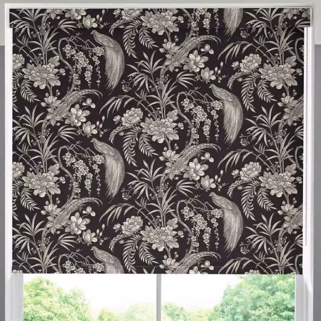 Terrys Blackout Roller Blind in Black and White Floral Nature Design