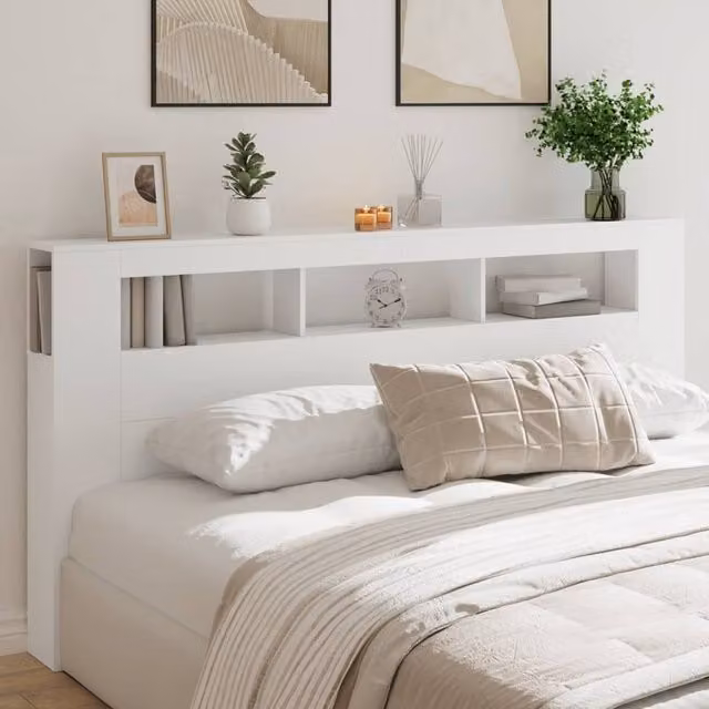 Berkfield Home LED Headboard in White, 200 cm, Engineered Wood – 1
