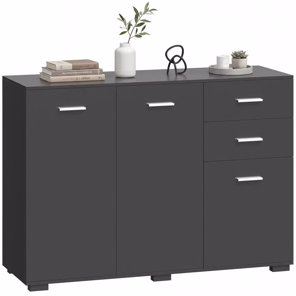 HOMCOM Modern Black Matt Sideboard Kitchen Storage Cabinet – 2