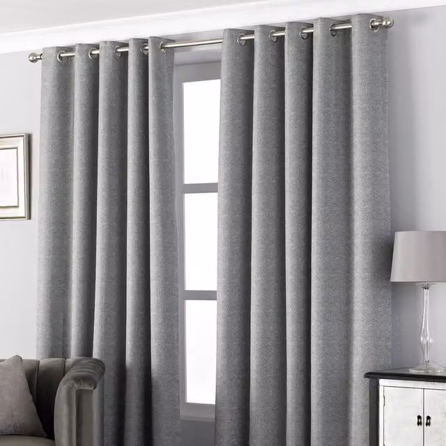 Paoletti Pendleton Jacquard Eyelet Curtains in Grey and Silver