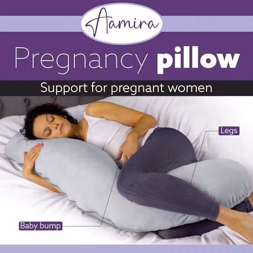 Aamira L Shaped Memory Foam Pregnancy Maternity Pillow with Velvet Cover, Light Grey, W/D/H: 145 x 25 x 25 cm – 2