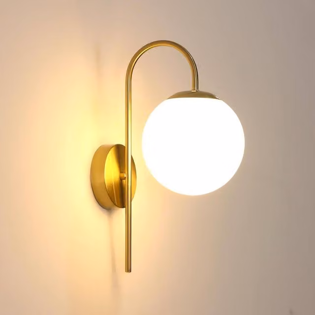 COMELY Vintage Gold and White Indoor Wall Lights with Glass Sphere Lampshade