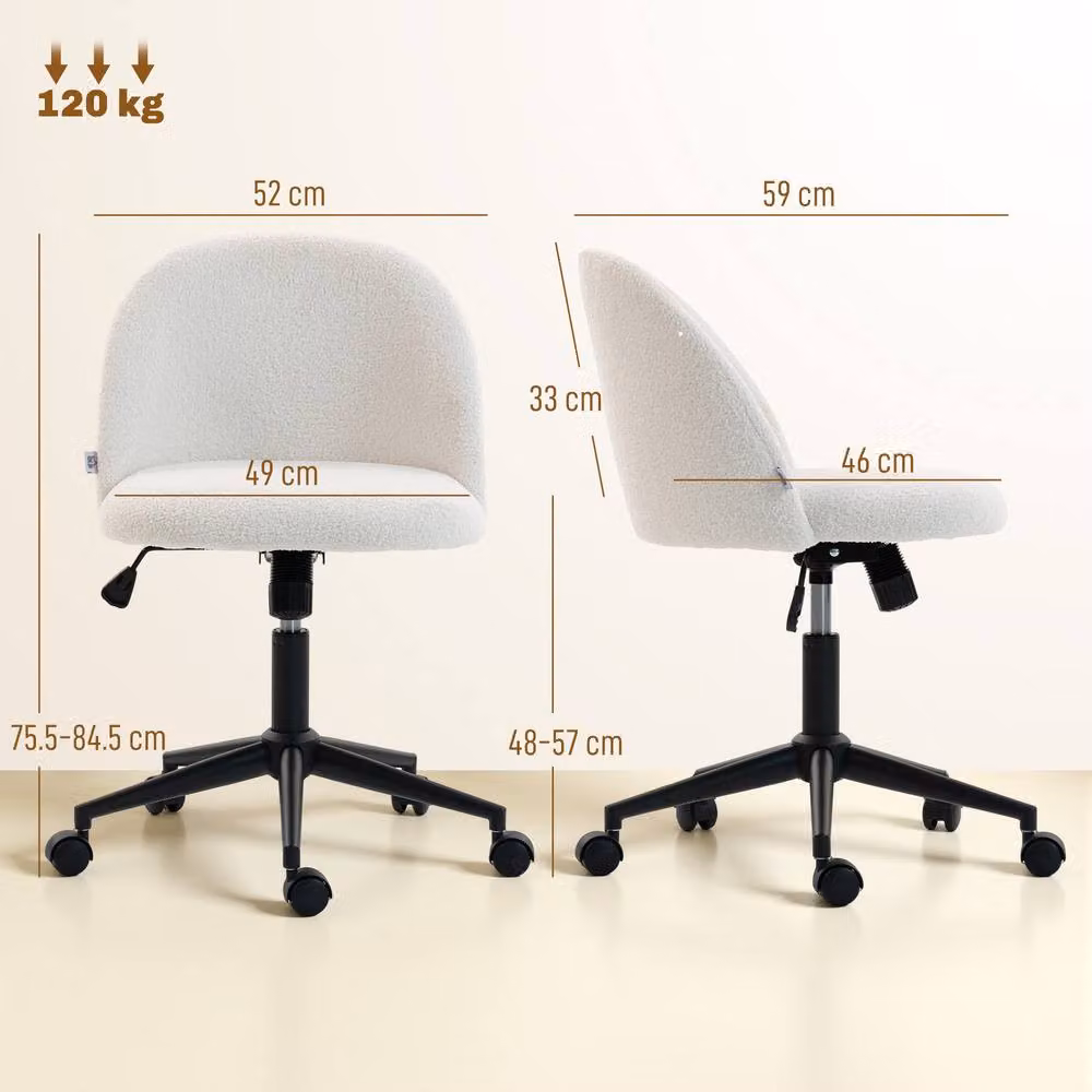 STILVORA Modern Swivel Task Chair in Beige and White Bouclé Fabric with Metal Base and Castors – 2