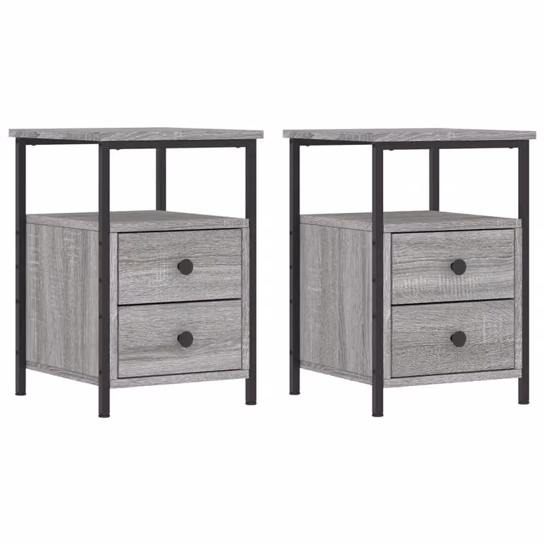 Berkfield Home Set of 2 Grey Sonoma Bedside Cabinets in Engineered Wood, W/D/H: 34 x 35.5 x 50 cm