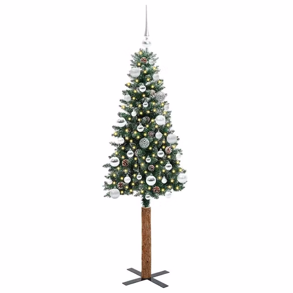 Berkfield Home Slim Christmas Tree with 150 LEDs in Green and White, Height: 150 cm – 3