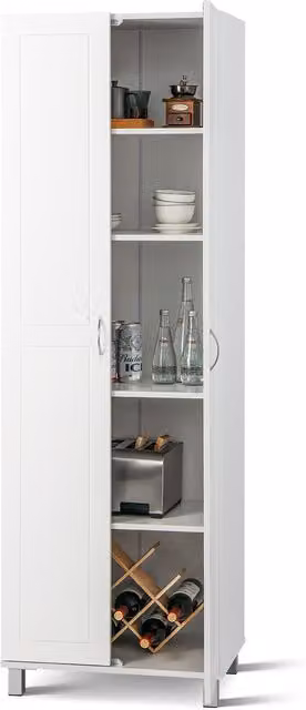 Costway White Minimalist Tall Kitchen Cupboard and Living Room Storage Cabinet with Hinged Doors and Internal Shelves