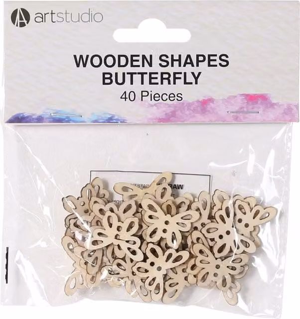 Art Studio Pack of 40 Beige Wooden Butterfly Shapes