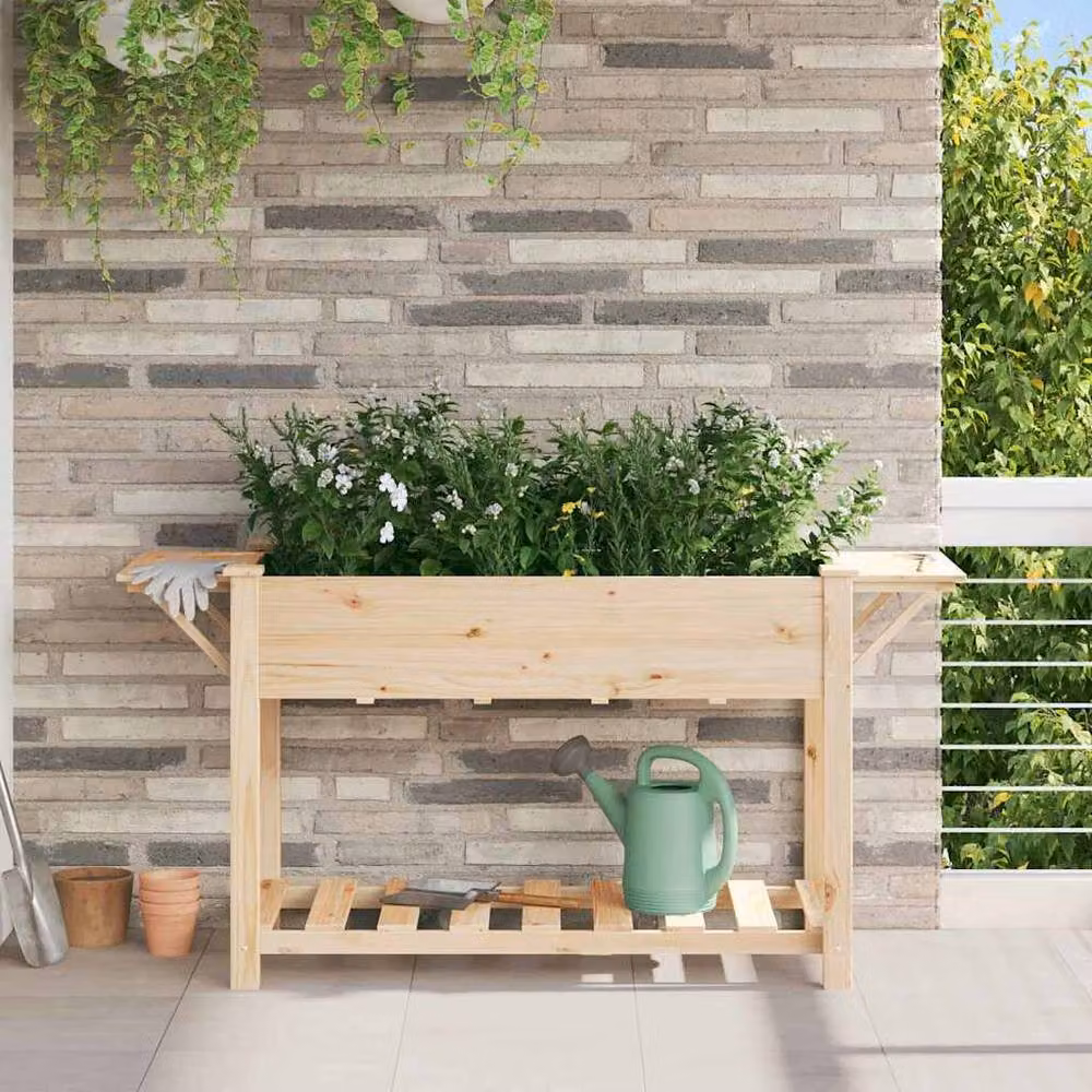 Berkfield Home Garden Planter with Shelves in Beige Solid Wood, W/D/H: 155 x 59 x 76 cm – 2