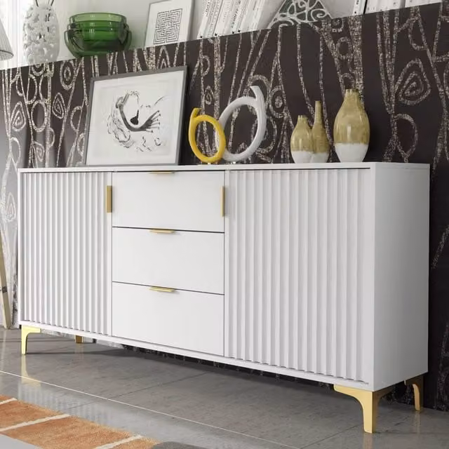 Mex Furniture LTD Tide Crest Modern Sideboard in White and Gold, W: 140 cm, H: 80 cm, D: 35 cm – 1