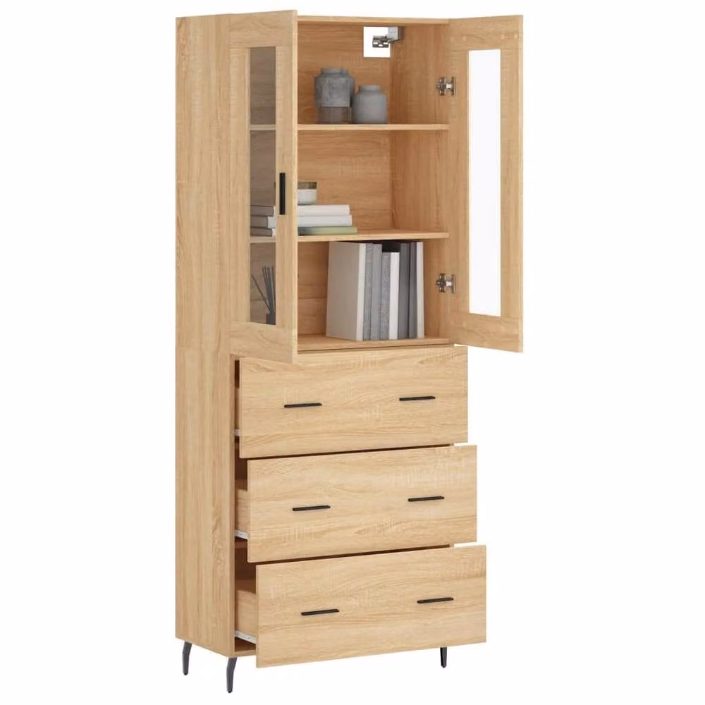 Berkfield Home Sonoma Oak Highboard in Tan with Glass Doors, W/D/H: 69.5 x 34 x 180 cm – 3
