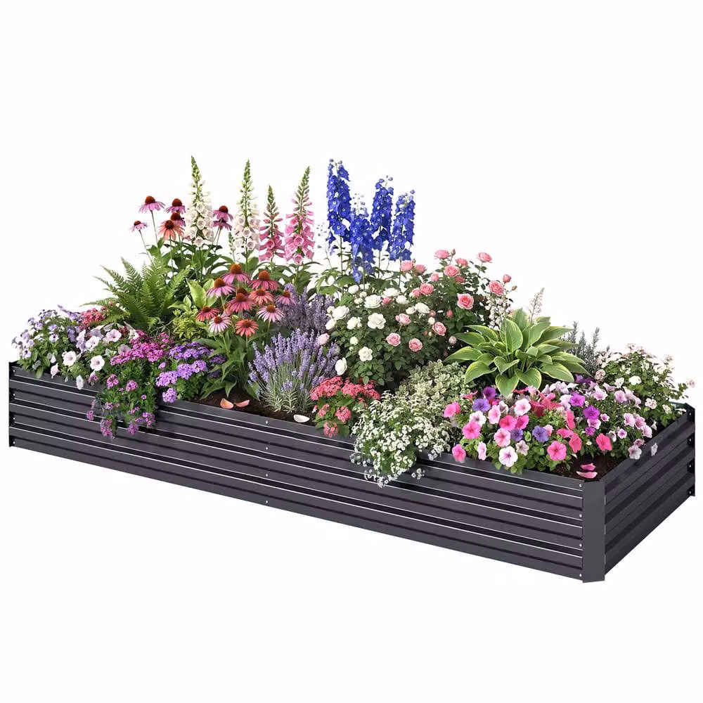 STILVORA Grey Galvanised Steel Raised Garden Bed with DIY Shape, W/D/H: 241 x 120 x 30 cm – 4