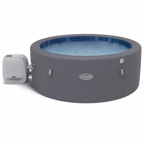 Lay-Z-Spa Santorini Round Inflatable Hot Tub, Grey, 5-7 Person with Wifi App Control