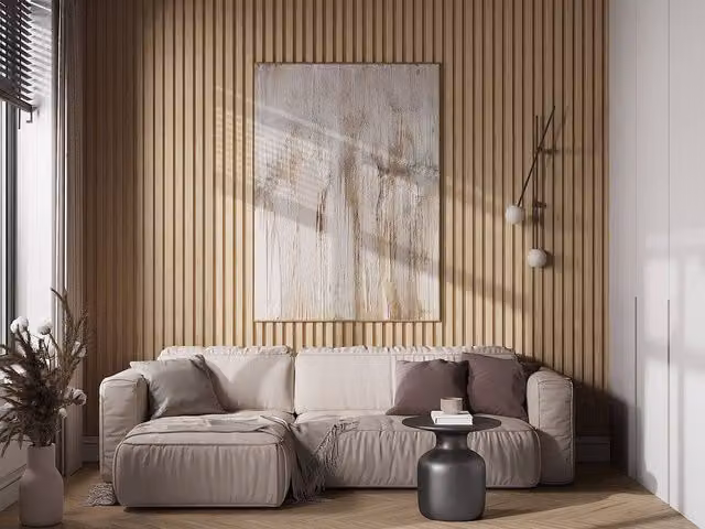 Vente-unique 3D Wall Panel Set of 8, Beige Wood Look Polystyrene, 2.83 m² – 1