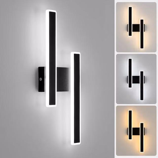 Goeco Black LED Wall Light with 3 Colour Temperatures and Touch Control