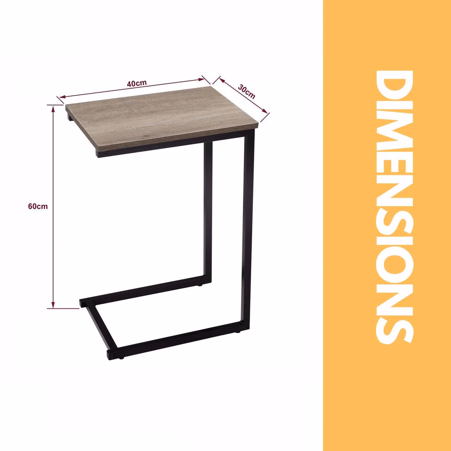 Pirlo Plush Industrial C-Shaped Sofa End Table, Brown, H 60 cm x W 40 cm x D 30 cm – 3