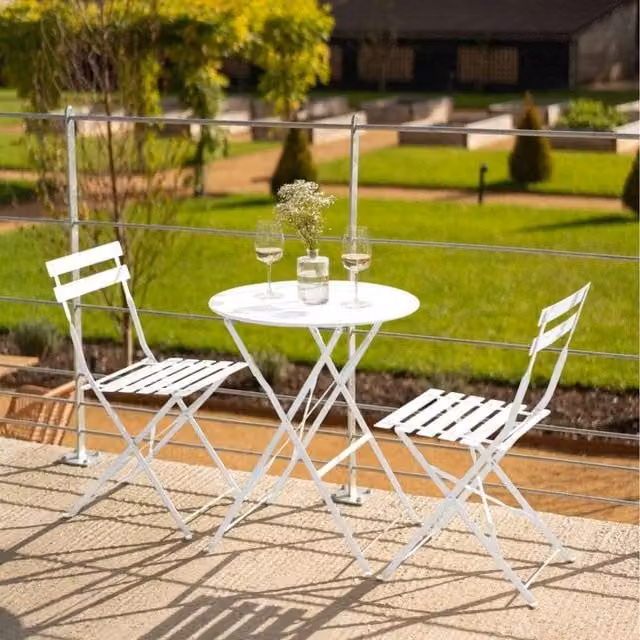 Hectare 2 Seater Folding Metal Garden Dining Bistro Set in White