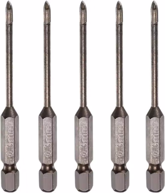 OKODOKO 5-Piece Titanium-Coated Carbide-Tipped Masonry Drill Bits with 1/4 inch Hex Shank, Silver, 3 mm