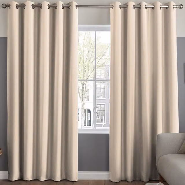 Simply Collection Made to Measure Blackout Checked Fabric Panel Curtain in Beige with Eyelets