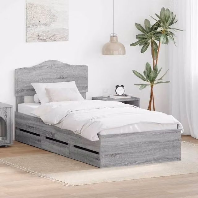 Berkfield Home Modern Bed Frame with Drawers in Grey Sonoma, W/D/H: 100 x 200 cm, Engineered Wood