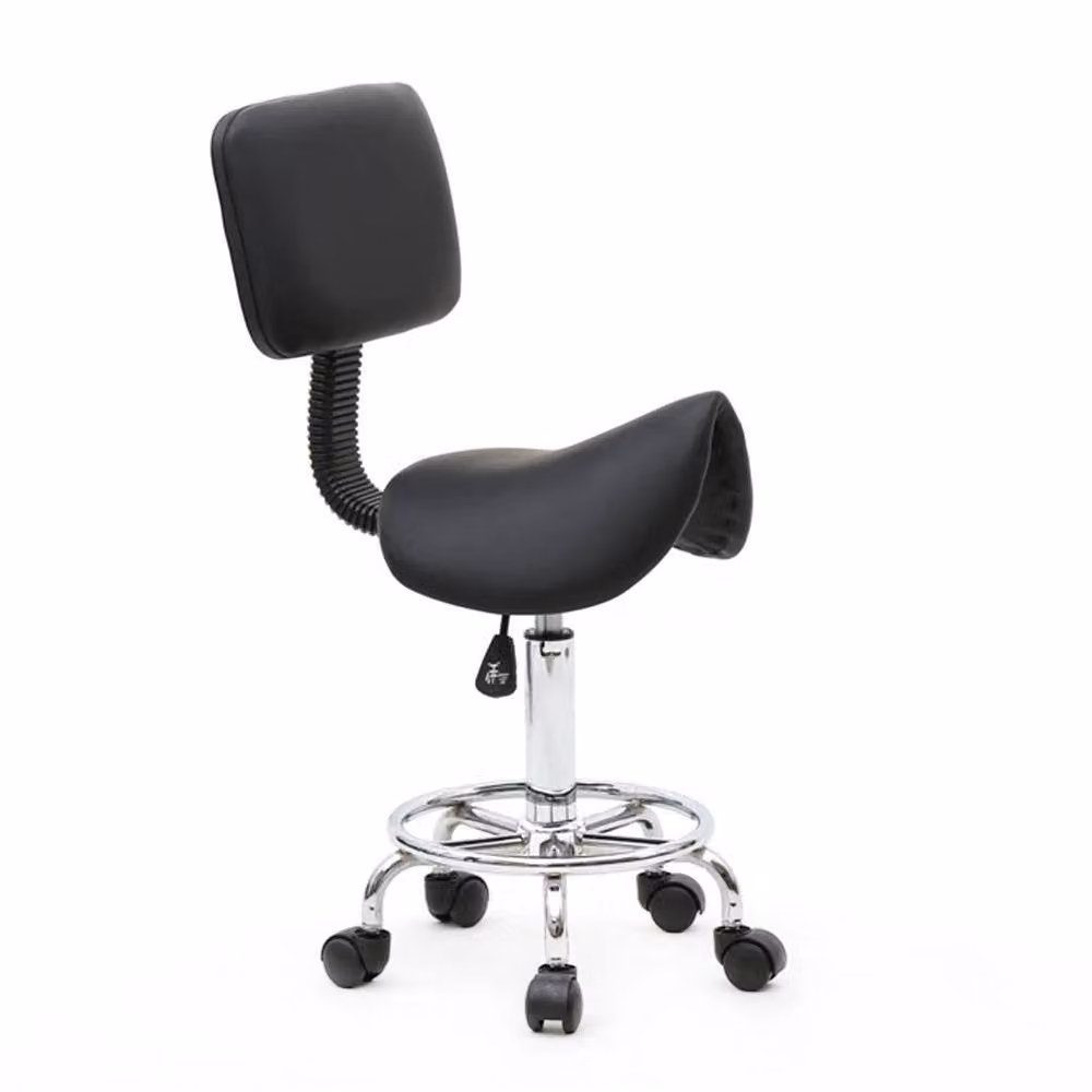 EONLION Black Synthetic Leather Saddle Stool with Backrest for Salon and Barber Use – 2