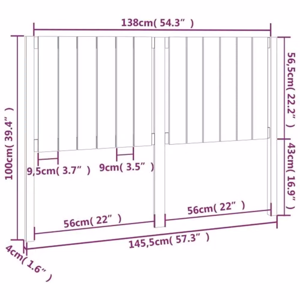 Berkfield Home Rustic Solid Wood Pine Bed Headboard in Black, W: 145.5 cm, D: 4 cm, H: 100 cm – 4