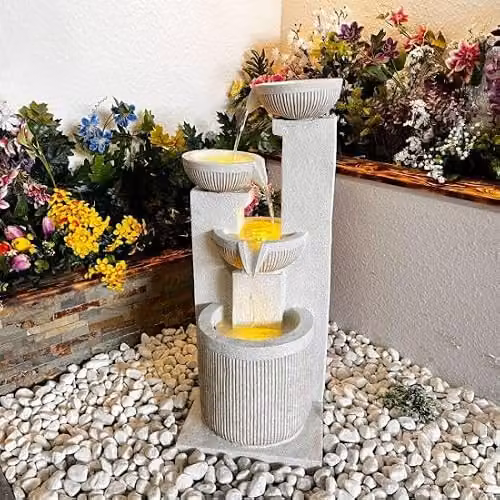 Tranquility Diablo Pour Solar Powered Cascade Water Feature in Natural Stone Effect, W/D/H: 87 x 35 x 31 cm – 2