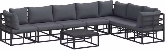 Berkfield Home 8-Piece L-Shape Garden Sofa Set with Upholstered Cushions and Scatter Pillows in Black Powder Coated Aluminium