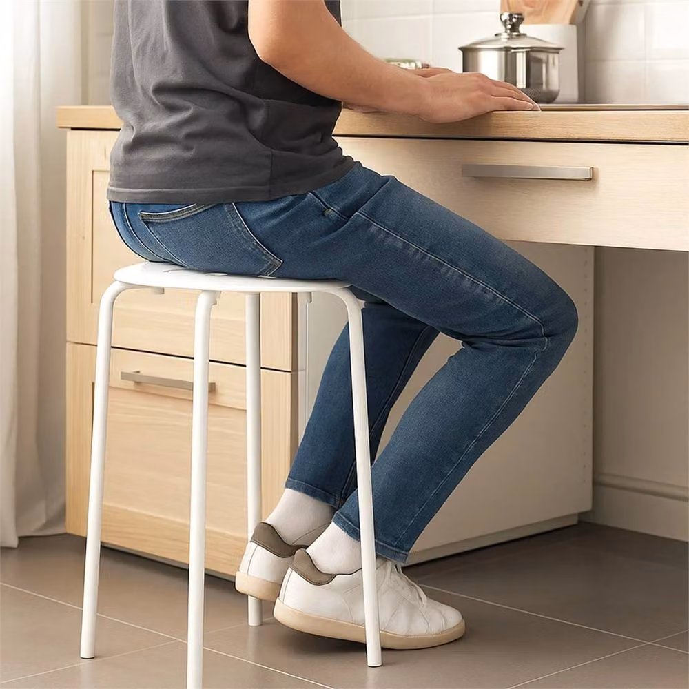 Nordara White Stackable Round Plastic Stool with Metal Legs – 3