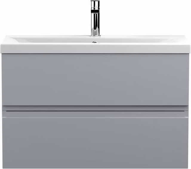 Balterley Mavesyn 2 Drawer Wall Hung Vanity Basin Unit, Satin Grey, W: 80 cm, D: 50 cm, H: 80 cm