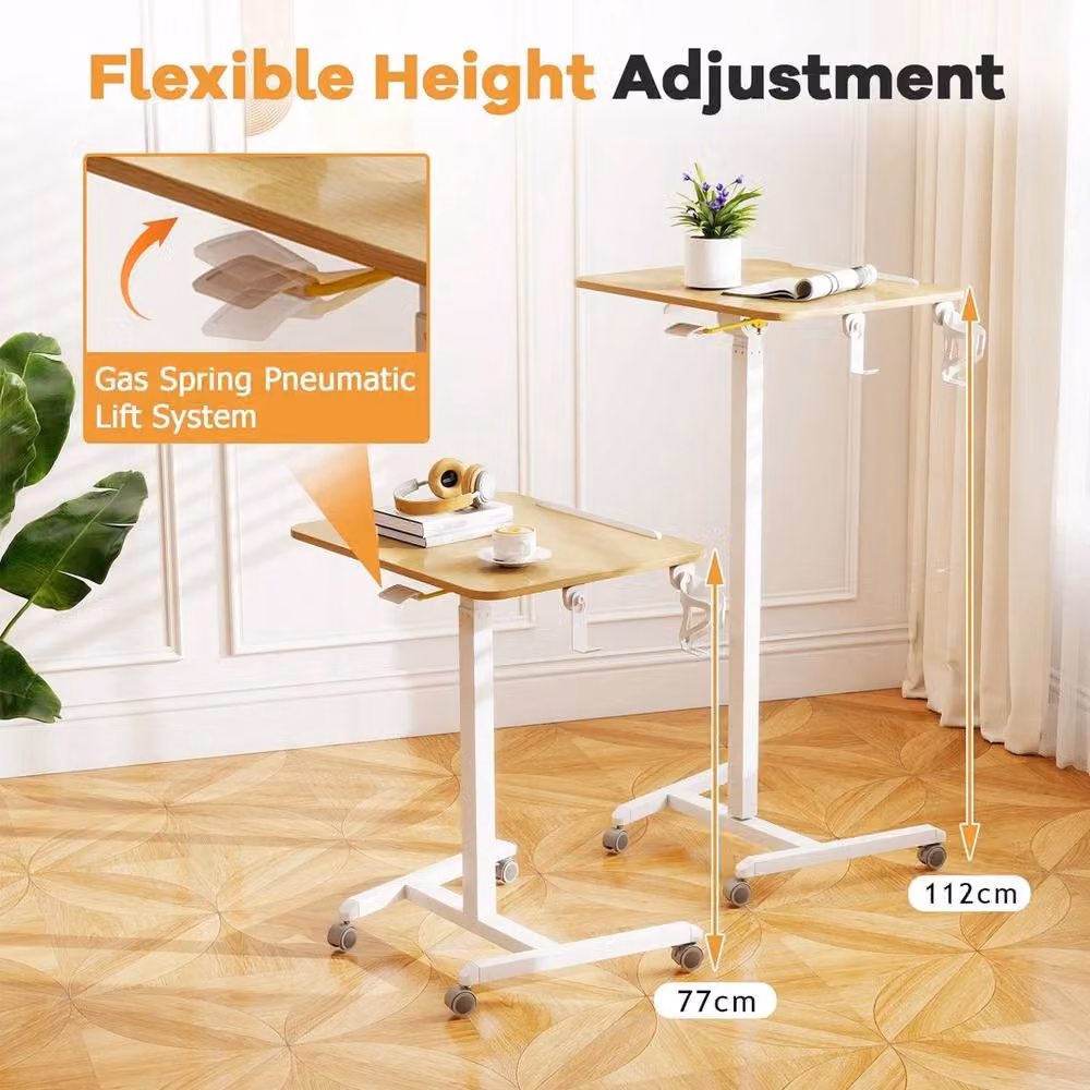 FORGEVIO Height Adjustable Foldable Mobile Sit Stand Desk in Sand and White – 2