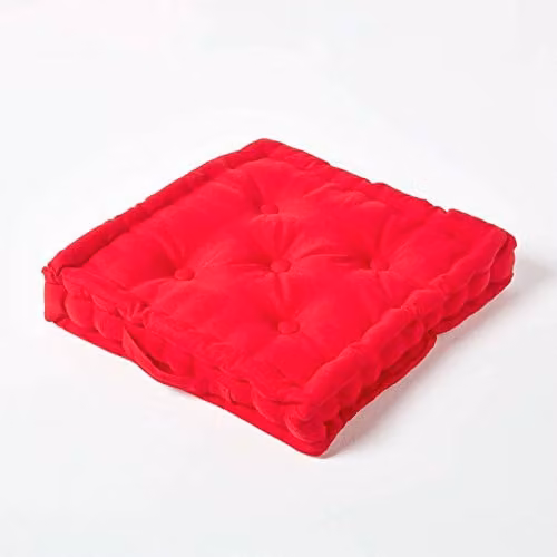 HOMESCAPES Luxury Cotton Floor Cushion, Red, W/D/H: 50 x 50 x 10 cm