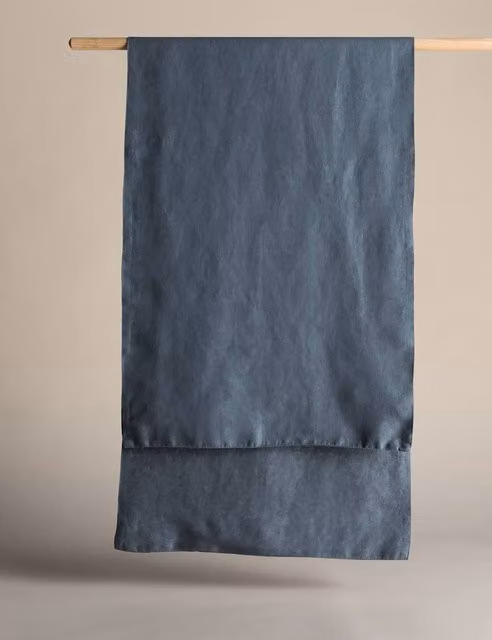 M&S Pure Linen Rectangular Table Runner in Navy Blue