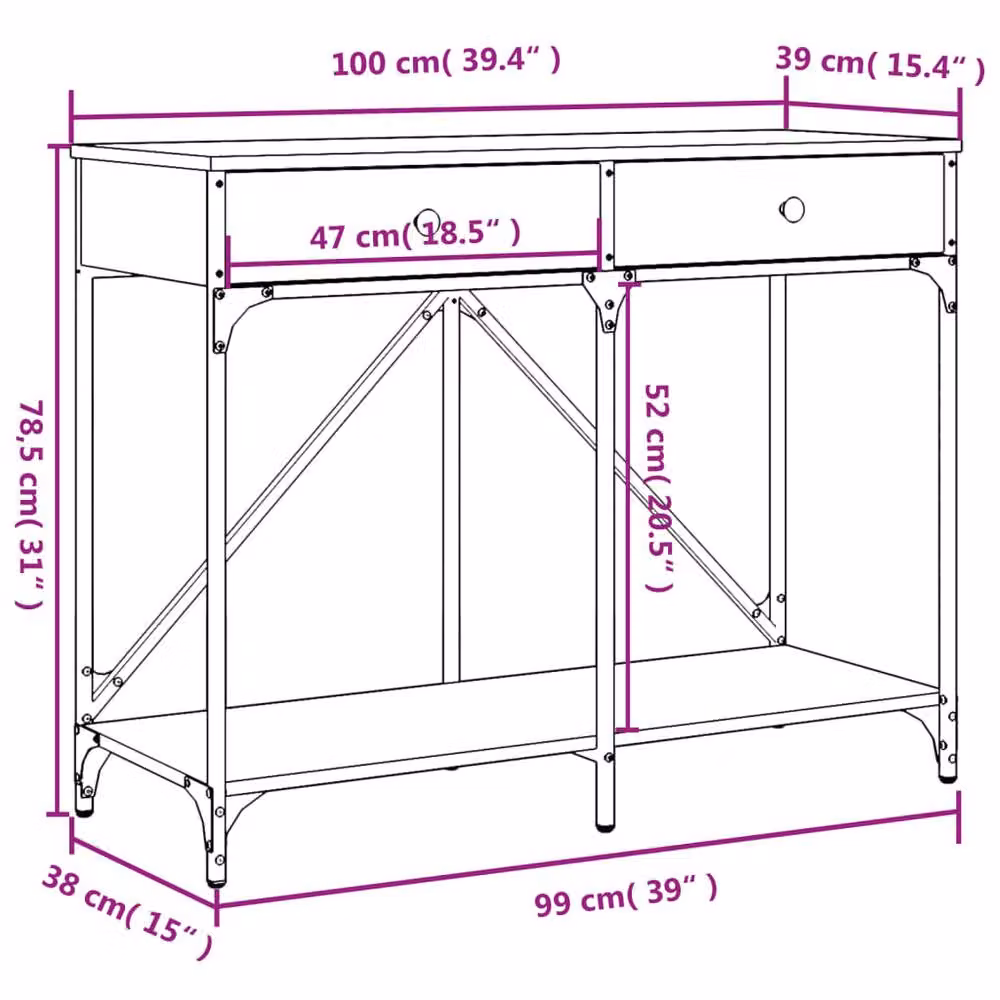 Berkfield Home Decorative Console Table in Black, W/D/H: 100 x 39 x 78.5 cm – 5