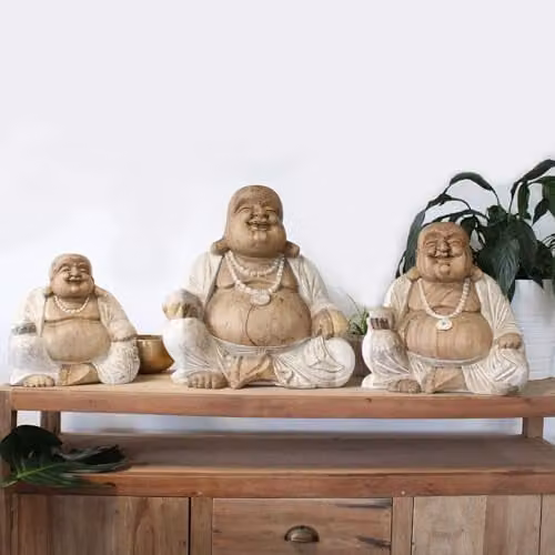 Ancient Wisdom Happy Buddha Tabletop Ornament in Whitewash, Height: 40 cm – 2