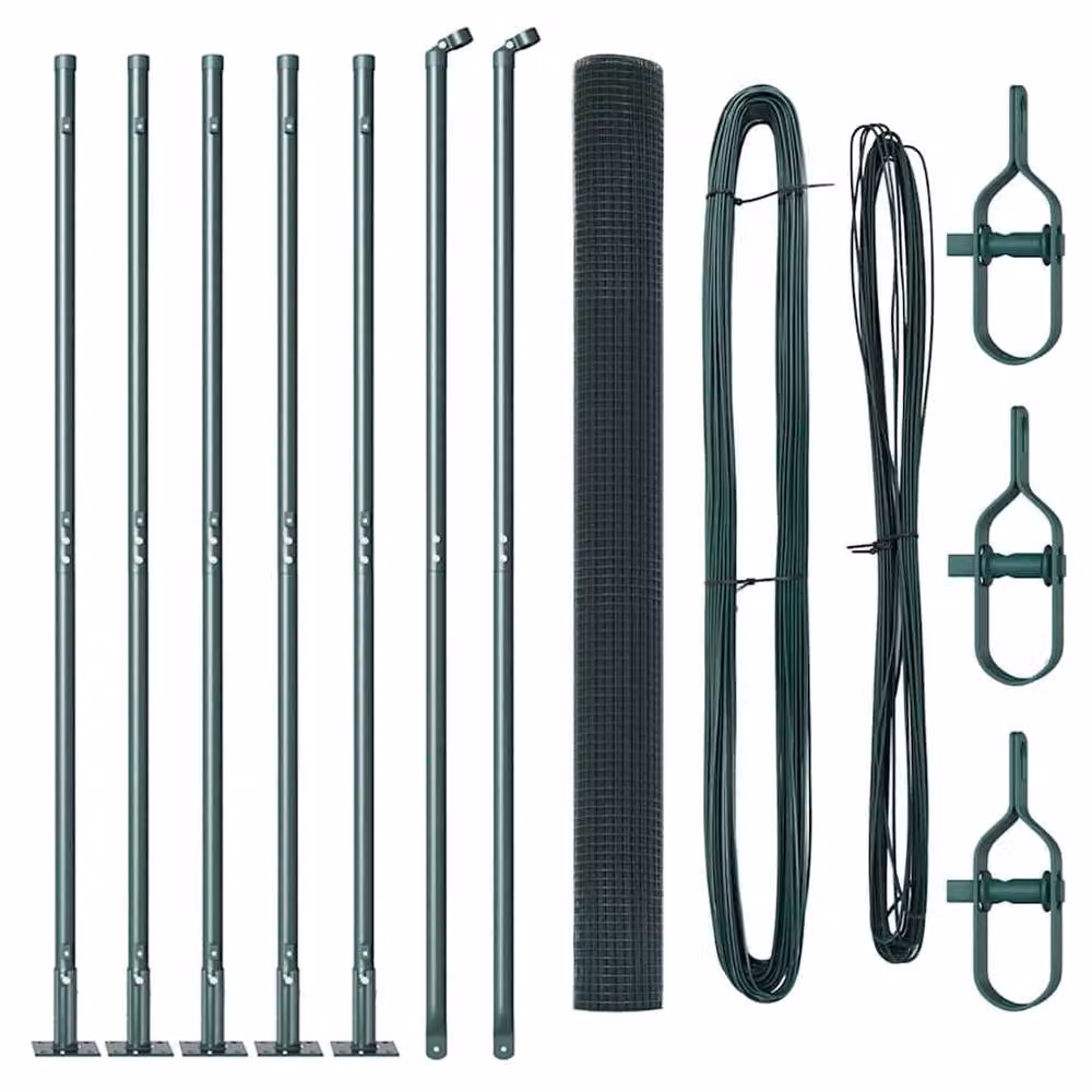 Berkfield Home Green Welded Wire Fence with 7 Flanged Posts, Steel, W/H: 10 x 1.4 m – 3