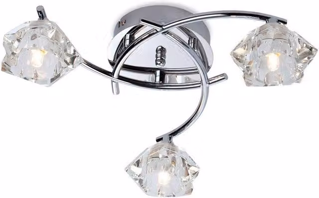 Netlighting Clara 3 Light Flush Multi Arm Ceiling Light in Chrome and Grey with Clear Glass and G9 Bulbs