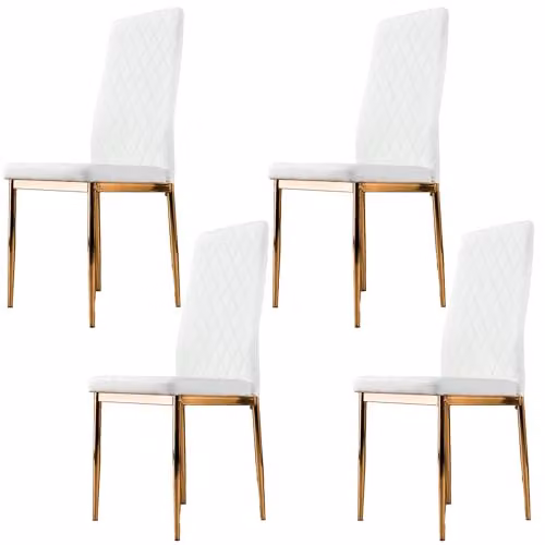 FurnitureboxUK Milan Set of 4 White Faux Leather Dining Chairs with Gold Metal Legs – 1