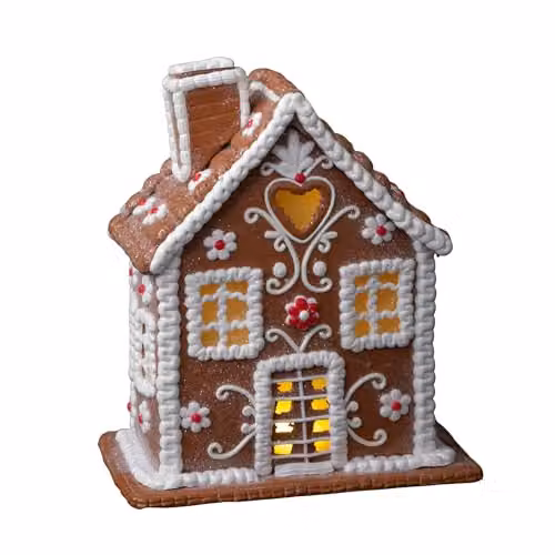 Samuel ALEXANDER Brown Ceramic Gingerbread House Christmas Chalet Decoration with LED Lights, H 24 cm x W 15 cm x D 15 cm – 4