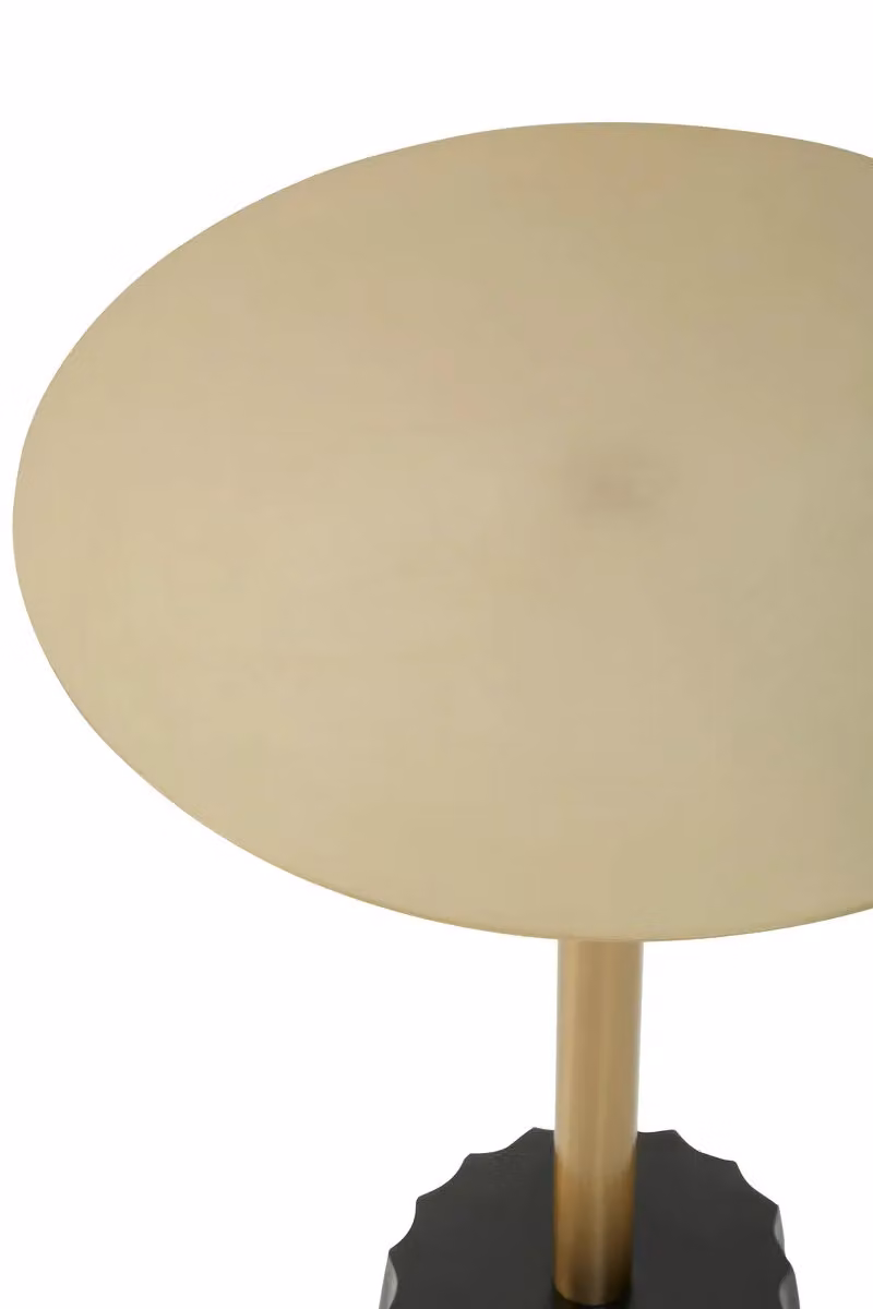 Interiors by Premier Orsina Mid Century Modern Round Gold Metal Side Table with Black Fluted Base, W/D/H: 41 x 41 x 55 cm – 2