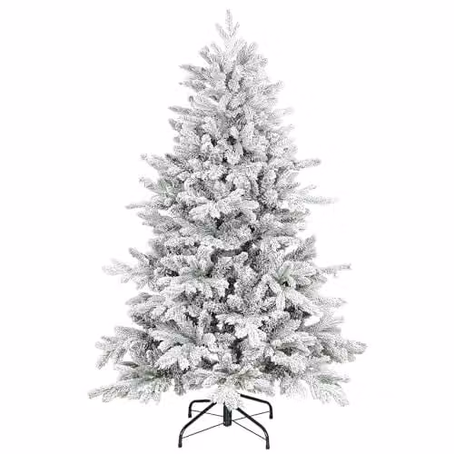 HOMCOM 5ft Snow Flocked Green Christmas Tree with Realistic Tips and Metal Stand – 1