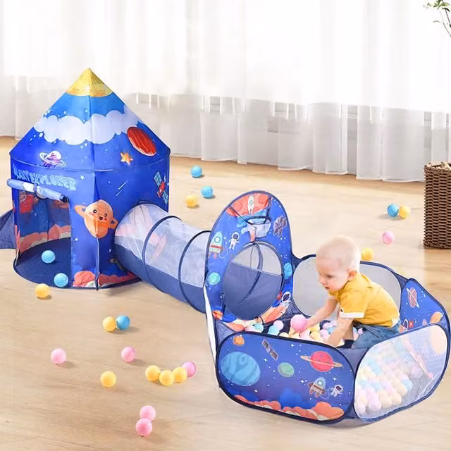 Livingandhome 3 in 1 Aerospace Theme Play Tent with Play Tunnel in Blue