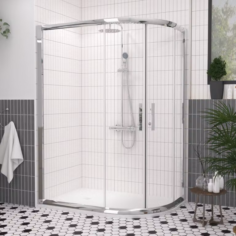Imperial Offset Quadrant Corner Shower Enclosure with White Mineral Cast Shower Tray, 6mm Double Sliding Door, W: 120 cm, D: 80 cm, H: 185 cm