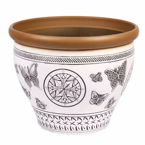 YouGarden Papilio Planters, Set of 2 White and Bronze Plastic Butterfly Design Garden Pots, Diameter: 30 cm – 2
