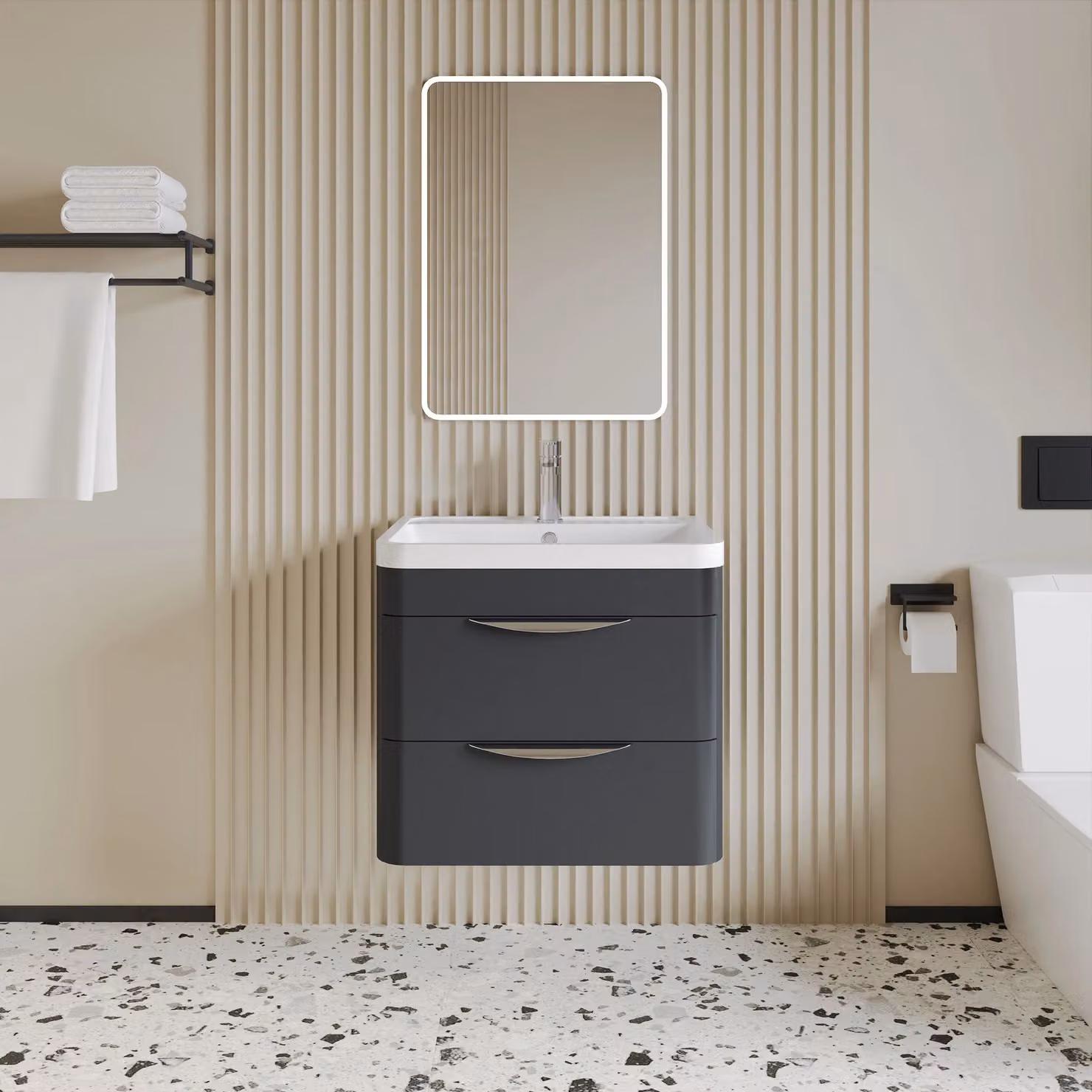 Balterley Wall Hung 2 Drawer Bathroom Vanity Unit and Basin, Dark Grey Matt – 2