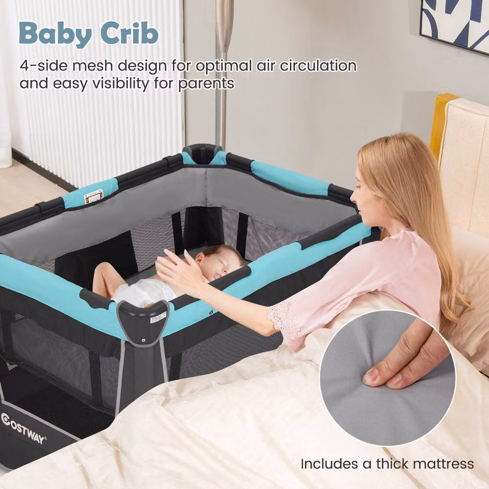 CASART 5-in-1 Foldable Travel Cot Baby Playard with Bassinet and Changing Table in Multicolour – 3